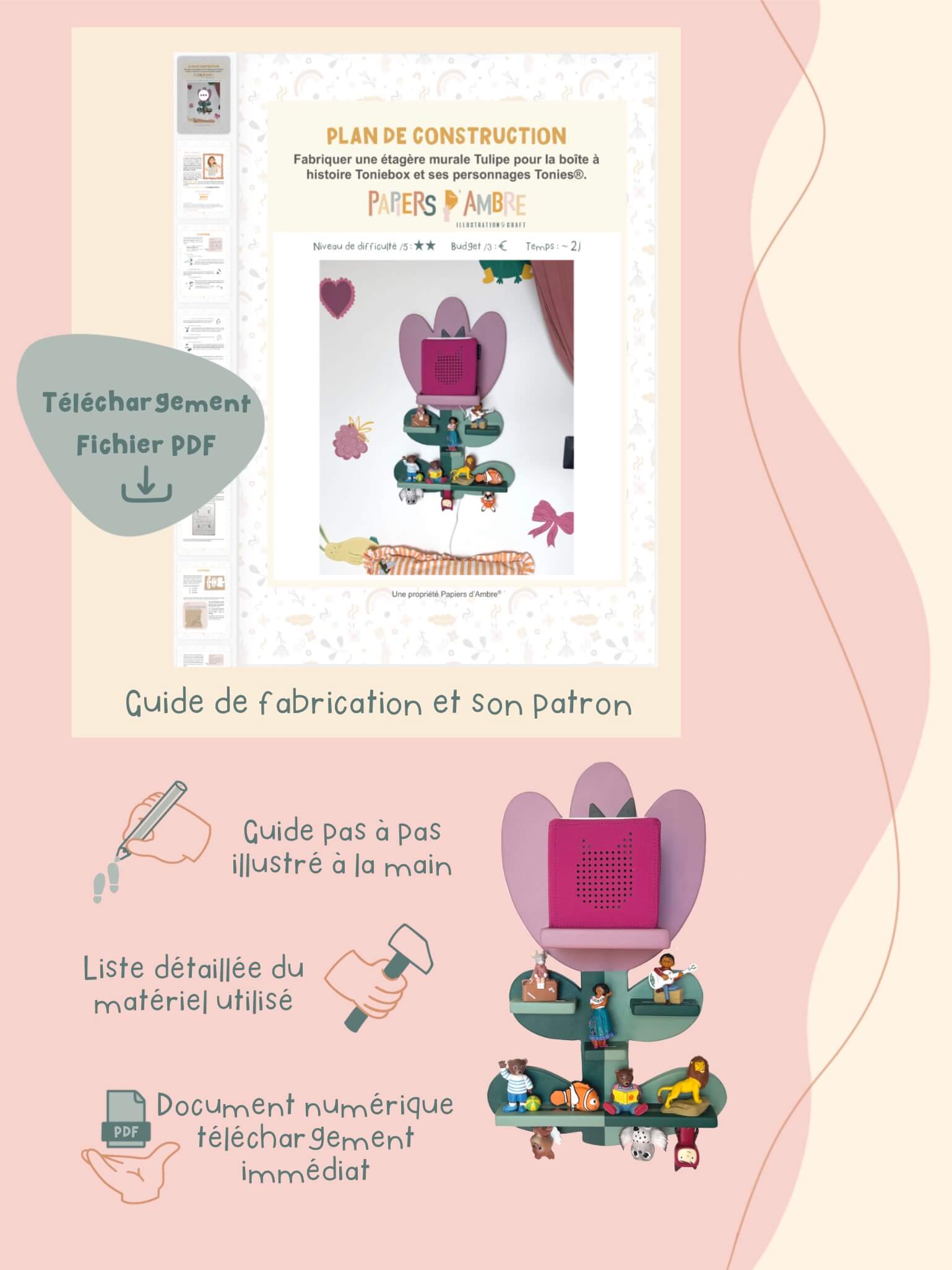Plan de construction PDF - Etagère murale Tulipe – Image 2